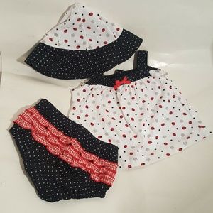 Scooters 3 Piece Outfit Hat Dress Bottom Size 3/6M